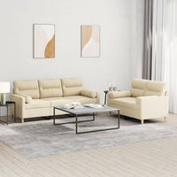 Vidaxl Ensemble De Canapés 2 Pcs Avec Coussins Crème Tissu