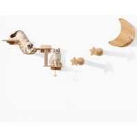 Arbre À Chat Mural 6pcs À 2 Niveaux Costway, Hamac, Pont, Plates-Forme, Marche, Poteaux À Griffer, Jouet Suspendu, Aire De Jeu Diy