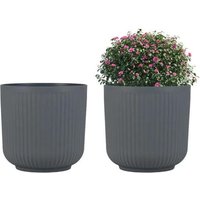Costway Lot De 2 Pots Ronds 32 Cm En Plastique À Rayures, Trou De Drainage Pré-Marqué, Intérieur Extérieur Pour Patio Jardin Balcon