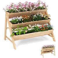 Costway Jardinière Surélevée Verticale À 3 Niveaux En Bois De Sapin, Étagère De Rangement, 2 Crochets Suspendus, 3 Doublures De Bac