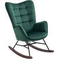 Fauteuil À Bascule Allaitement Rétro Chaise Loisir Et Repos En Velours Avec Pieds En Bois Métal Pour Salon, Chambre, Massif, Vert, 66x84x97cm