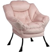 Fauteuil Chaise Scandinaves Avec Accoudoirs Et Poche Chaise Paresseuse En Velours, Chaise De Canapé De Loisirs Avec Structure En Acier, Rose Clair