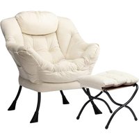 Fauteuil Chaise Scandinaves Avec Repose-Pieds, Chaise Paresseuse En Velours Chaise De Canapé De Loisirs Avec Structure En Acier, Beige Avec