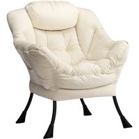 Fauteuil Chaise Scandinaves Avec Accoudoirs Et Poche Chaise Paresseuse En Tissu Moderne, Chaise De Canapé De Loisirs Avec Structure En Acier, Beige