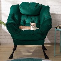 Fauteuil Chaise D'appoint, Chaise Paresseuse En Tissu Velours, Chaise Longue Relax Avec Accoudoirs Et Poche, Chaise De Canapé De Loisirs Avec