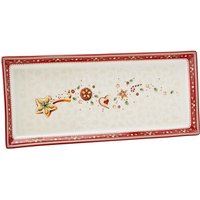 Plat À Gâteau Rectangle, Porcelaine Premium, Blanc/Rouge/Beige Taille: Grand