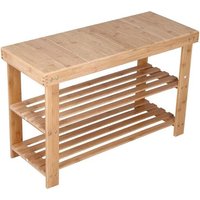 Étagère À Chaussures Avec Banc Bambou Étagère À Chaussures Avec 2 Étages 70x28x45cm Placard À Chaussures