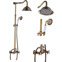 Retro Colonne de Douche de Robinet de Douche Douche salle de bain Laiton Antique Douche Systeme Ensemble Mitigeur Pommeau Fixe Douchette Pommeaux de