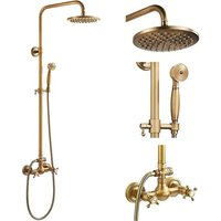 Colonne de Douche Laiton Retro Systeme de Douche Reglable Ensemble de Douche Mural Set Kit de Douche en Bronze Mitigeur de Douche pour Salle de Bain