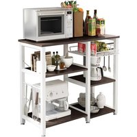 Étagère De Cuisine Meuble De Rangement Support Pour Four À Micro-Ondes En Métal Et Bois, Avec 5 Tablettes, Crochets Offerts, 90 X 40 X 83cm,