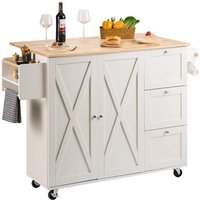 Ilot 115x39 Cm Desserte De Cuisine A Roulettes 1 Armoire 3 Tiroirs Meuble De Cuisine Avec Plan De Travail En Bois Abattant 115x29 Cm Porte-Epices