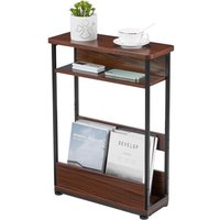 Table D'appoint Étroite Vintage Avec Étagère De Rangement, Table D'appoint Fine À 3 Niveaux, Table De Canapé Moderne Pour Espaces Étroits Et Petits