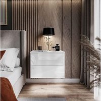 Table De Chevet Avec Tiroirs Push To Open System Et Éclairage Led Blanc Noir Brillant Hg Armoire Suspendue Pour Chambre À Coucher Ou Chambre À