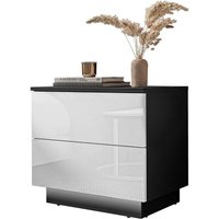 Table De Chevet Avec Tiroirs Et Éclairage Led Push To Open Blanc Brillant