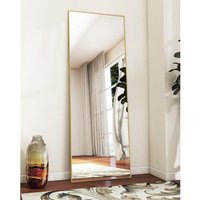 Miroir Sur Pied, 144 X 45 Cm, Grand, Pleine Longueur, Avec Cadre En Aluminium, Pour Chambre À Coucher, Salon Et Salle De Bain, Doré