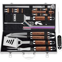 Ensemble De Gril En Acier Inoxydable Très Épais Pour Hommes, Kit D'accessoires De Grillage 26 Pièces, Ensemble D'outils De Barbecue Avec Tire-Bouchon