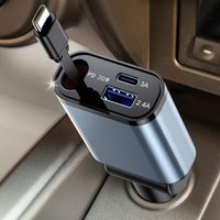 3 en 1 Chargeur de Voiture 57W Charge Rapide Chargeur Voiture avec Rétractables Câbles et 2 Ports pour Véhicules 12V/24V,Chargeur Allume Cigare USB C