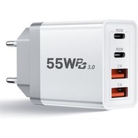 55W Usb C Charger, 4 Ports Quick Charger Socket Usb C, Multisocket Usb Pd 3.0 Ac, 2 Type C And 2 Usb Adapter For Iphone 16 15 14, For Samsung Galaxy
