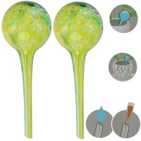 Set de 2x distributeur d'irrigation en verre Boule pour plantes d'intérieur vert-jaune 200 ml