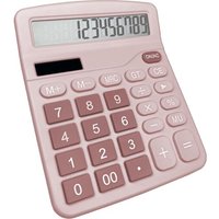 Calculatrice Solaire de Bureau-Grand Écran LCD 12 Chiffres,Mini Calculette Fonction Standard pour Maison et École,Grands Boutons,Rose