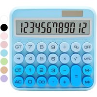 Calculatrice standard bleu dégradé-12 chiffres avec grand écran LCD et gros boutons,accessoires de bureau bleus pour femme,mignonne pour