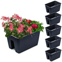 5x Potting Box 27.2 cm x 39.6 cm Rotin Anthracite 13 L balustrade garde-corps