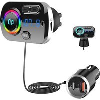 Transmetteur Fm Bluetooth 5.0, Adaptateur Radio Fm Émetteur Kit Main Libre Qc3.0 Usb Chargeur Voiture, Support Carte Tf/Audio 3,5mm / Siri/Google,