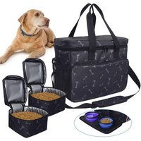 Sac De Voyage Lavable Pour Chien Avec Compartiments, Mangeoire Pliable Et Abreuvoir (Noir)