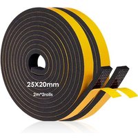Bande d'Étanchéité en Mousse Adhésive pour Portes et Fenêtres,25mm Largeurx20mm Hauteur,Isolation Thermique et Anti-bruit,2 Rouleaux de 2m