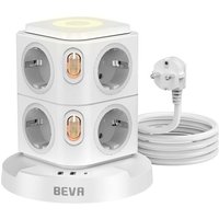 8 Prises Tour Multiprise Avec Interrupteur Et Veilleuse + 2 M Câble, 2500W/10A Multiprise Usb Avec 2 Usb-A + 1 Usb-C, Multiprise Electrique Avec