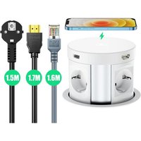 Bloc Multiprise Escamotable 4 Prises Et 2 Usb, Prise Encastrable Avec Chargeur Sans Fil, 1 Rj45 + 1 Hdmi Ports, Multiprise Electrique Pour Plan De