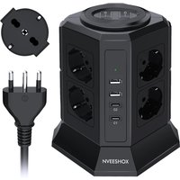 Bloc Multiprise Avec 8 Prises Universelles Schuko (4000 W 10/16 A) Et 2 Usb-C (20 W Pd3.0) Et 2 Usb-A, It Multiprise Verticale Avec Interrupteur Avec