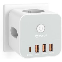 Multiprise Murale Usb C Pd 20W - Prise Secteur Usb, Cube Multi Prise 7-En-1 Avec Interrupteur, 1 Port Usb-C, 3 Ports Usb-A Et 3 Prises 3680W - Idéale