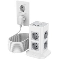 Tour Multiprise 8 Sorties Ac Avec 4 Usb, Parafoudre Et Surtension Avec Interrupteur Et Rallonge Electrique 10M, Prise Multiple 3600W, Adaptateur