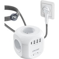 Cube Rallonge Électrique Multiprise 2M Avec 4 Prises Ac, 3 Usb Et 1 Type C, Fiche Plate, Protection Contre Les Surtensions Avec Interrupteur Pour
