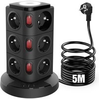 Tour Multiprise Avec Interrupteur Individuel, Multi Prise Électrique Prise Parafoudre Et Surtension Avec 4 Interrupteurs, Veilleuse Design Originale