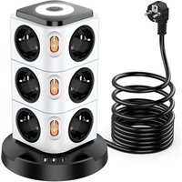 Multiprise Electrique, 12 Compartiments Multiprise Avec Usb, Multi Prise De Protection Contre Les Surtensions Tower Avec 4 Interrupteurs, Veilleuse