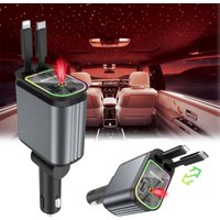 Chargeur de Voiture rétractable avec Projection d'étoiles, Chargeur Telephone Voiture 4 en 1 à Charge Rapide 66 W, câble de Charge USB de Voiture