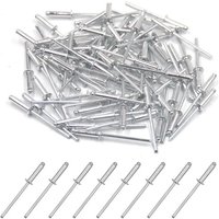 Lot de 100 rivets aveugles en aluminium 3,2 mm x 12,7 mm,rivets pop à extrémité ouverte (argenté)