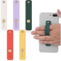 MDY-Cobee Phone Loop Lot de 5 sangles universelles en silicone avec béquille pour la plupart des smartphones (jaune, violet, blanc, vert, rouge)