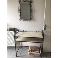 Table En Métal Et Bois Avec Miroir Pour Sdb Ou Chambre Style Vintage