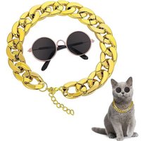 Chat Lunettes De Soleil Chaîne En Or Costume Décorations Chat Protection Uv Classique Rétro Chiot Rétro Noir Lunettes De Soleil Faux Or Chaîne
