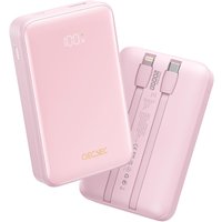 Portable Charger 20000mah With Built-In 2 Cables, 22.5w Fast Charging Battery, Led Display, Travel Battery For Ipad, Iphone, Samsung And More (Pink)