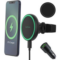 Chargeur De Voiture Sans Fil 15 W, Charge Rapide, Support De Voiture Magsafe Compatible Avec Series Iphone 14/13/12 [ Adaptateur De Voiture Qc3.O