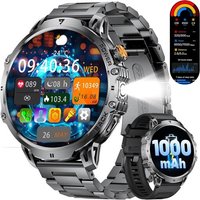 Montre Connectée Homme 1000 Mah Batterie/1.85'' Hd Grand Écran Smartwatch Avec Led Lampe,Ip68 Étanche Montre Fitness Avec 24/7 Fréquence