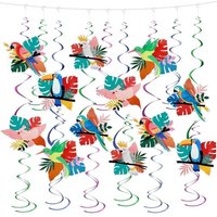 42 Pièces Décoration Oiseaux Tropicaux,Perroquet Toucan Spirales Suspendues Feuille Métallique Pour Fête