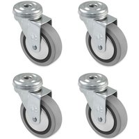 Lot de 4 roues pour meubles mod. 2504, avec trou et roulements, dimensions : 60 mm, charge maximale par roue : 25 kg, en caoutchouc, couleur gris,