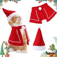 Noël Pour Animaux, Cape De Noël Avec Chapeau De Noël Rouge Pour Chat,Vetement Chien Noel Chapeau De Père Noël Ajustable,Noël Animaux Costume Pour
