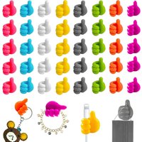 Lot de 40 crochets muraux autocollants en silicone pour pouce-Support de câble autocollant pour câbles de chargement USB,clés,chapeau,pinceaux de