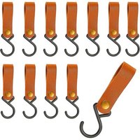 Crochet S en Cuirs,12 Pièce Crochets de Suspension avec Boucle en Cuir,Caramel Crochets-Tringle Vêtements de S avec Boucle en Cuir,pour le Camping,la